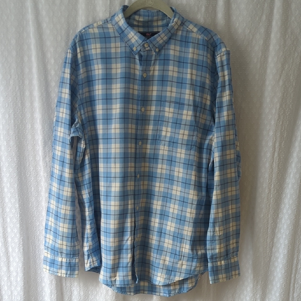 Vineyard Vines Slim Fit Long Sleeve Button Down Blue and White Men's Large